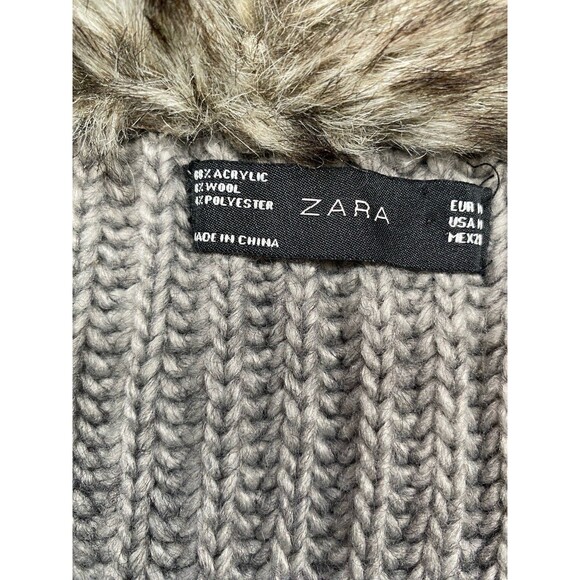 ZARA Wool Blend Sweater Women’s M Open Front Faux Fur Trimmed Short Sleeve - Picture 9 of 10